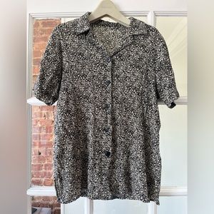 Vintage Floral Print Ribbed Button Down Shirt